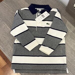 Lacoste Kids Polo Shirt - Navy, Gray, and White Stripes